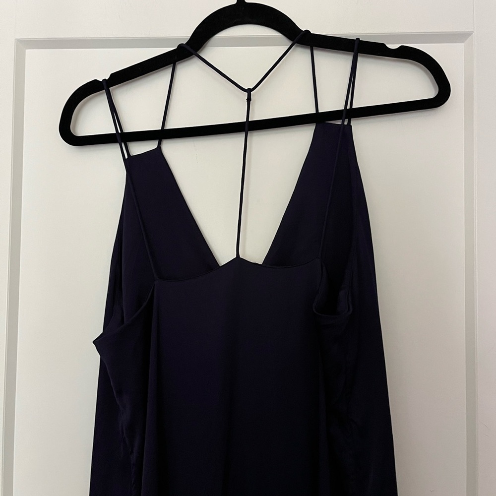 & Other Stories Satin Double Strap Minimalist Deep Blue Midi Dress - Picture 5 of 8